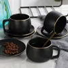 Caneca de café moderna caneca de cerâmica de preto s matte de cerâmica Tazas de café Coffe Copo e pires Tumbler Taza Creativas Casal