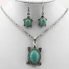 Dames schildpad Tibetaanse zilveren turquoise armband oorbellen ketting set dmtqs031 mode cadeau nationale stijl vrouwen DIY sieraden sets