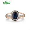 VISTOSO 14K Weißgold Ringe für Damen, echter funkelnder Diamant, 7 x 5 mm, blauer Saphir, Verlobung, Jahrestag, einzigartiger feiner Schmuck 211217