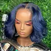 Ombre koronkowe przednie ludzkie peruki włosy Wavy Bob 1B/Blue 13x6lace Frontal Pargia Brazylijska Peruki Zamknięcie Preucked 360lace Full Lacewig dla kobiet linii włosów