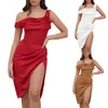 Shoulder Party Women Elegant With High Dress Wedding Guest Slit Tube Midi Dresses Cocktail Club One O Neck Fashion dress