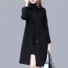 ファッションイギリスのソリッドボタンウールコート女性プラスサイズの長袖コート女性エレガントなポケットスリムウムヤー211130