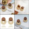 Charm Earrings Jewelry 2021 European And American Fashion Creative Handmade Geometric Wooden Bead Aessories Drop Delivery Ntu9H