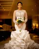 Estilo árabe Sereia Vestidos de Noiva 2022 Sheer mangas compridas Lace Appliques Pérolas Pesadas Plus Size Bidal Party Vestidos Robe de Casamento