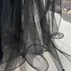 Véus nupciais tule curto com pérolas borda de contas duas camadas preto casamento pente casamento acessórios