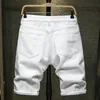 Nouveau été blanc noir hommes Denim Shorts Slim grande taille décontracté genou longueur trou court Jeans Shorts pour hommes Bermudes 210316