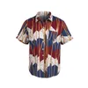 Mens Hawaiian Summer Short Sleeve Stripe Tröja Färgrik skjorta Knapp Ned Casual Regular Fit Beach Camp Blouse