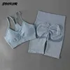 Svokor Shorts Yoga Set Naadloze 2 stks Vrouwen Sport Suit Workout Gym Kleding Sexy Sportkleding Running Fitness Tracksuit 210802