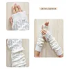 Five Fingers Gloves 68UA Stretchy Knitted Arm Sleeves Pearl Long Fingerless Thumb Hole Winter Hand Sleeve Tattoo Cover Up