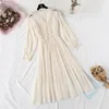 Совершенно новое женское кружевное платье vneck французский стиль ретро с длинным рукавом элегантное миди -платье высококачественное платье для вечеринки vestidos t200604