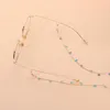 Elegante ciondolo a forma di cuore trasparente, occhiali da sole, catena, perline, cordino, porta occhiali da vista in metallo anti-smarrimento