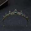 Vintage Barock Green Crystal Små Tiaras de Noiva Smycken Retro Bridal Crown Headpiece Bröllop Hårtillbehör för kvinnor