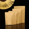 100 sztuk / partia Żywności Wilgotne Worki Opakowania Pouch Uszczelniający Brown Kraft Paper Studka z aluminiowymi torbami foliowymi do przekąsek do herbaty żywności