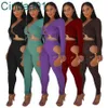 Femmes Rib Knit Survêtements Designer Évider Deux Pièces Pantalon Ensemble Mince Sexy Couleur Unie Col En V Crop Top Chemise Et Leggings Costume 5 Couleurs