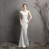 ED16023 Güzellik-Emily Parti Elbiseler Kadınlar Abiye Uzun Mermaid Örgün Abiye Saten Bir Omuz Bölünmüş Balo Kat Uzunluk