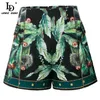 LD LINDA DELLA Fashion Designer Summer Elegant Shorts Women High waist Beading Floral print Vintage 210724