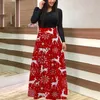 Dorywczo Dresses Kobiety Boże Narodzenie Dress Jesień Z Długim Rękawem Patchwork Luźne Maxi Mody Letter Snowflake Drukowane Boho Vestidos