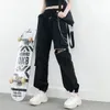 여성 바지 카프리 플러스 사이즈 S-4XL 캐주얼 여성 디자인 지퍼 체인 Streetwear 힙합 Drawstring Tie Feet Cargo Pant Students Safari St