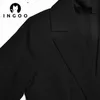 Ingoo Lace Up Waist Långärmad Lapel Blazers kostym Kvinnor Solid Elegant Office Ladies Casual Jacket Coat Fashion Street Outwear 211019