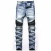 New Biker jeans homens 2020 outono casual lavado algodão de algodão Dobra skinny rasgado jeans hip hop elasticidade slim denim jeans calças home x0621