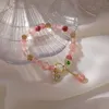 Beaded Strands 2022 French Sweet Girl Exquisite Fresh Strawberry Crystal Imitation Opal Elastic Bracelet Fashion Female Accessories Jewelry