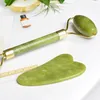 2in1 Set Groen Natuurlijke Jade Roller Guasha Gua Shaa Scraper Tools Arts and Crafts Stone Face Massager For Neck Back Jawline Skin Care Lifting