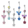 Diamond Inlay Navel Rings Multicolor Butterfly Flower Puncture Jewelry Umbilical Nail Steel Belly Ring Accessories