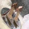 Klänning skor Sandales de Soirée en cristal transparenta escarpins sexiga à talons hauts et Aiguilles chaussures d'Été dorées hälla femmes 220303