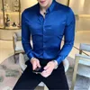 Neckline Embroidery Mens Shirts Long Sleeve Casual Slim Fit Men Dress Solid Color Formal Business Social Clothing Blouse 210809