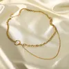 Chains Stainless Steel 14K Gold Plated Cuban Chain Ring Stitching Non Tarnish Jewelry Multi Layer Choker Necklace For Women Gift