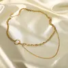 Chaînes en acier inoxydable 14K plaqué or cubain chaîne anneau couture non ternir bijoux multi couche collier ras du cou pour les femmes cadeau