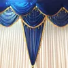 White Ice Silk Achtergrond Gordijn met koninklijke Blauwe Swags en Gold Tassel Drapes voor bruiloft verjaardagsfeestje 3mh * 6mw