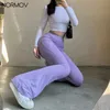 Normov byxor Kvinnor Casual High Waist Elastic Flare Byxor Fashion Loose Ribbed Sweatpants Koreanska Nya Streetwear Wide Ben Byxor Q0801