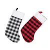 Borsa regalo calza natalizia scozzese Nero e rosso Sottile peluche Calze natalizie Regali Ciondolo Decorazioni Babbo Natale CandyBag WH0008