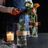 Nordic Creative Glass Flower Vase Tabletop Hydroponic Pflanze Vasen Leder Griff Wasserbecher Home Bonsa Dekor Accessoires 211215