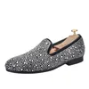 Handwork Brilhando Cristais Brancos Vestido Sapatos Mocassins Pretos Camurça Preto Slip-On Flats Festa e Banquete Homens Locais Plus Size