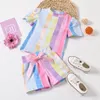 Baby Girl's Tweedelige Novelty Suit Set Stripe Korte Mouw O-hals T-shirt en Bowknot Shorts voor Phootography Birthday Party Clothing Sets