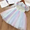 Rainbow Princess Party Robes Enfants Robe d'été Robe Petits Filles Baby Girls Vêtements d'anniversaire Élégante Robe de mariée Vêtements pour enfants Q0716