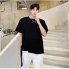 Summer New Short Sleeve t-Shirt Men's Fashion Irregular Short Sleeve t-Shirt Men's Japanese Simple Solid Color Round Neck G1217