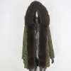 Bluenessfair Vattentät Long Parka Real Fur Coat Natural Fur Collar Hood OuterWear Winter Jacket Kvinnor Varm Streetwear 211007