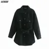 Za Kvinnor Chic Wool Coats med bälte Solid Långärmade fickor Skjorta Jackor Ytterkläder Slå ner Collar Elegant Coat 211130
