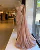 Blush Pink Mermaid Prom Dresses Met Wrap One Shoulder Kant Beaded Dubai Glitter Robe de Soiree Arabische Avondjurk 2021 Dames Feestjurken Vestidos