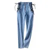 Jeans a vita alta da donna Pantaloni a matita skinny elastici neri blu sexy da donna Pantaloni da donna in denim lavato con cerniera taglie forti Ragazza 210222