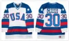 Retro-Film 2017. The Mighty Ducks D2 Team USA Hockey-Trikots Vintage genäht 96 Charlie Conway 21 Dean Portman 44 Fulton Reed Jersey Blaue Stickerei-Logos