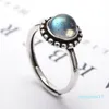 Ealing stone ring Retro European and American wind natural moonstone crystal ring Do the old craft sun flower copper jewelry