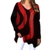 Primavera Outono Tops Mulheres Oversized V-Decote V Longo Listrado Listrado Pullover T-shirts Moda Plus Size Casual Camisetas Fêmea 210526