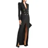 Spring Black Evening Dress Gold Double Breasted Women Long Jacket Suits Ladies Prom Guest Formal Wear Custom Made Dresses Blazer3795668