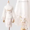 Été Dentelle Vêtements De Nuit De Mariage Robe Robe Mariée Demoiselle D'honneur Solide Broderie Kimono Peignoir Femmes Casual Maison Robe De Nuit M L Xl 210901