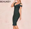 BEAUKEY Sex V-Ausschnitt Grün Verbandkleid Doppelgurt Party Club Elastisch Weiß Rot Bodycon Vestido Plus Größe XL China 210303