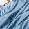 Royal Satin Lisse Ensembles de Literie Bleu Argent Champagne Linge de Lit Reine King Size 220x240 Broderie Housse de Couette